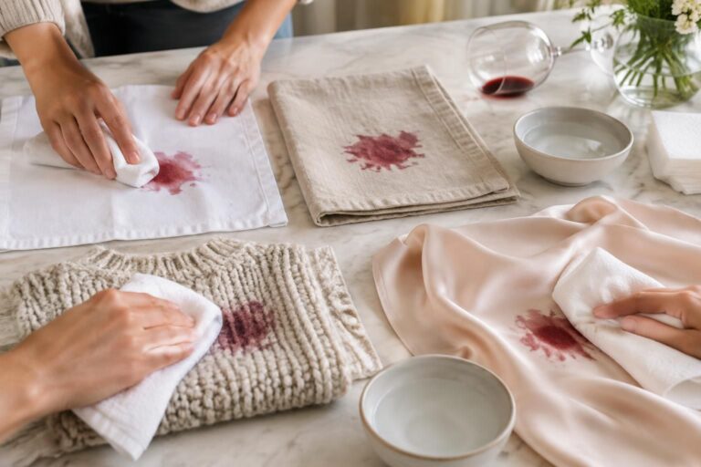 découvrez comment enlever efficacement une tache de vin rouge selon le tissu : coton, laine, soie ou synthétique, avec des méthodes adaptées.